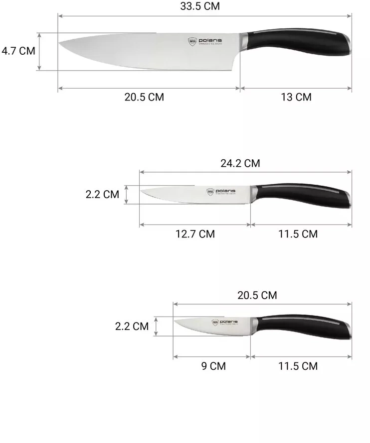 Набор ножей кухон. Polaris Stein-3SS компл.:3предм. черный