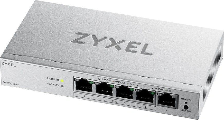 Коммутатор Zyxel GS1200-5HPV3-EU0101F (L2) 5x1Гбит/с 4PoE+ 68W управляемый