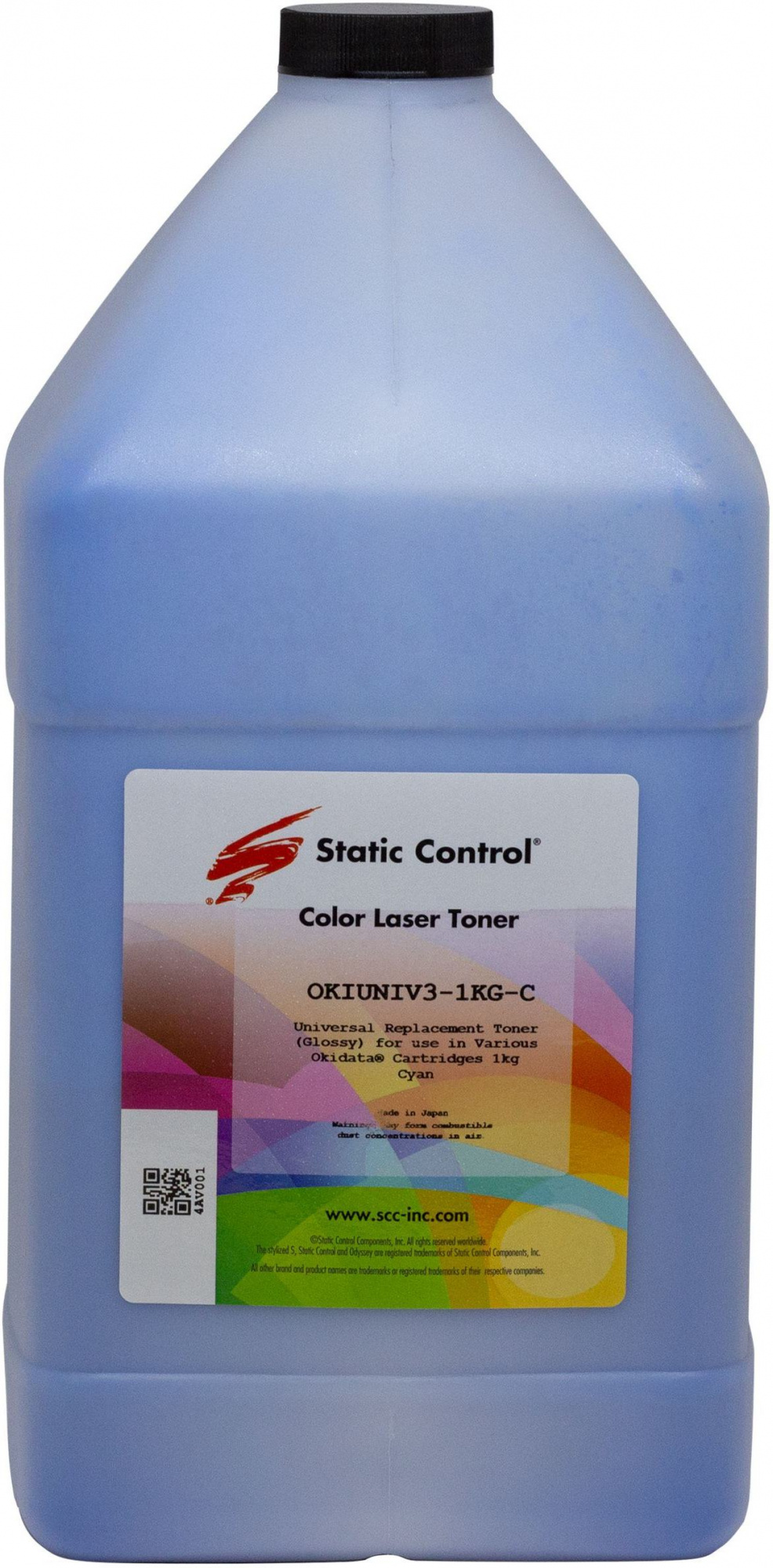 Тонер Static Control OKIUNIV3-1KG-C голубой флакон 1000гр. для принтера Oki C3300N/5500