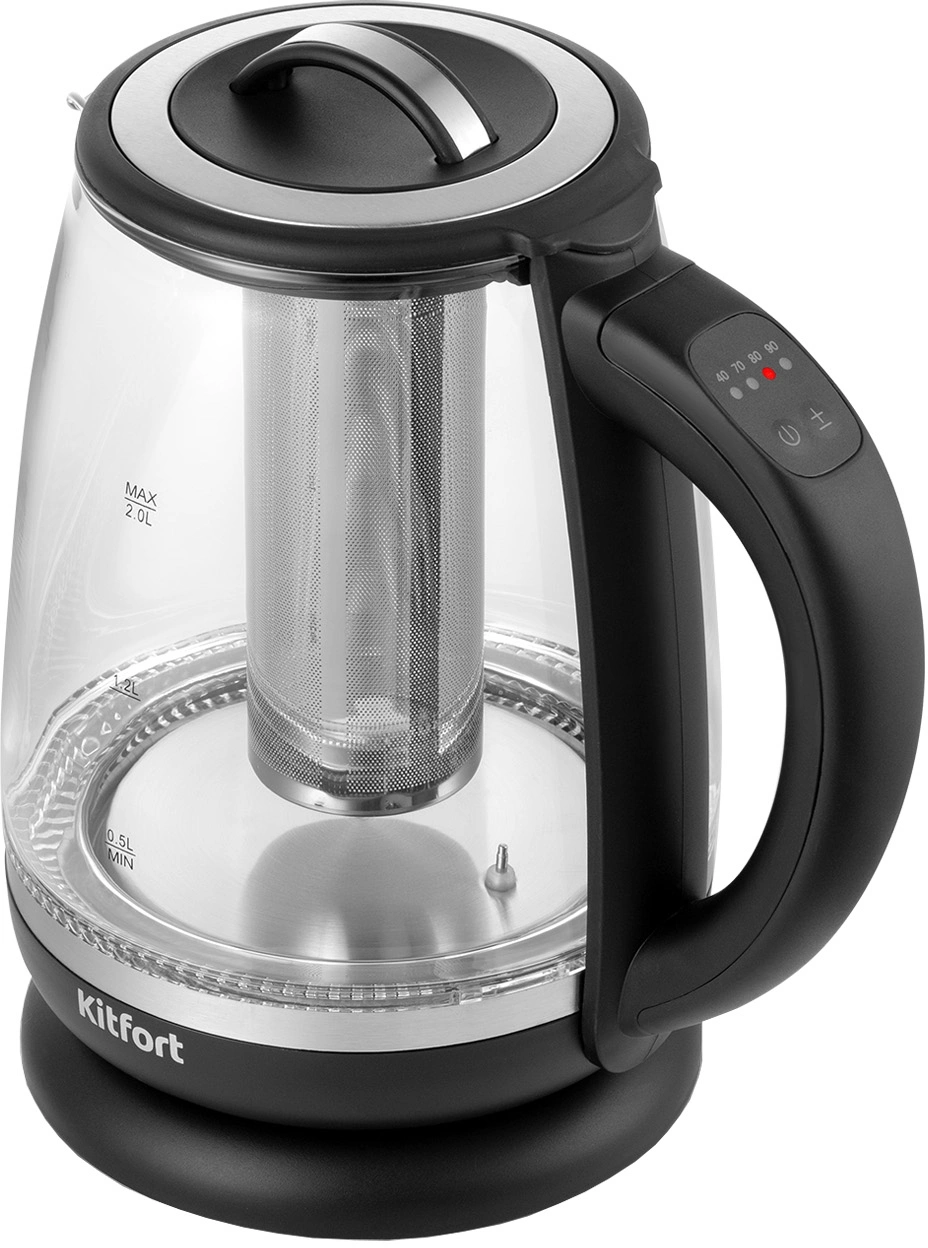 Чайник электрический Kitfort КТ-6145 2л. 2200Вт черный/серебристый корпус: стекло/металл/пластик
