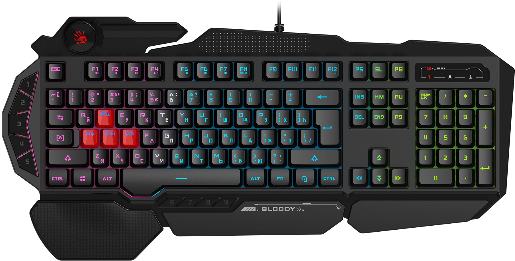 Клавиатура A4Tech B314 черный USB Multimedia for gamer LED (подставка для запястий) кабель 1.8м