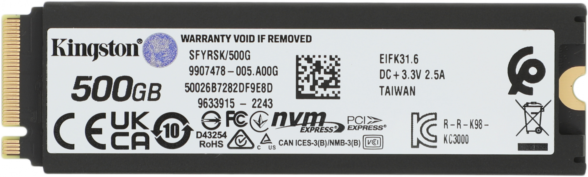 Накопитель SSD Kingston PCIe 4.0 x4 500GB SFYRSK/500G Fury Renegade M.2 2280