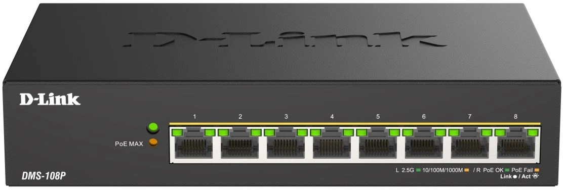 Коммутатор D-Link DMS-108P/A1A (L2) 8x2.5Гбит/с 8PoE 230W неуправляемый