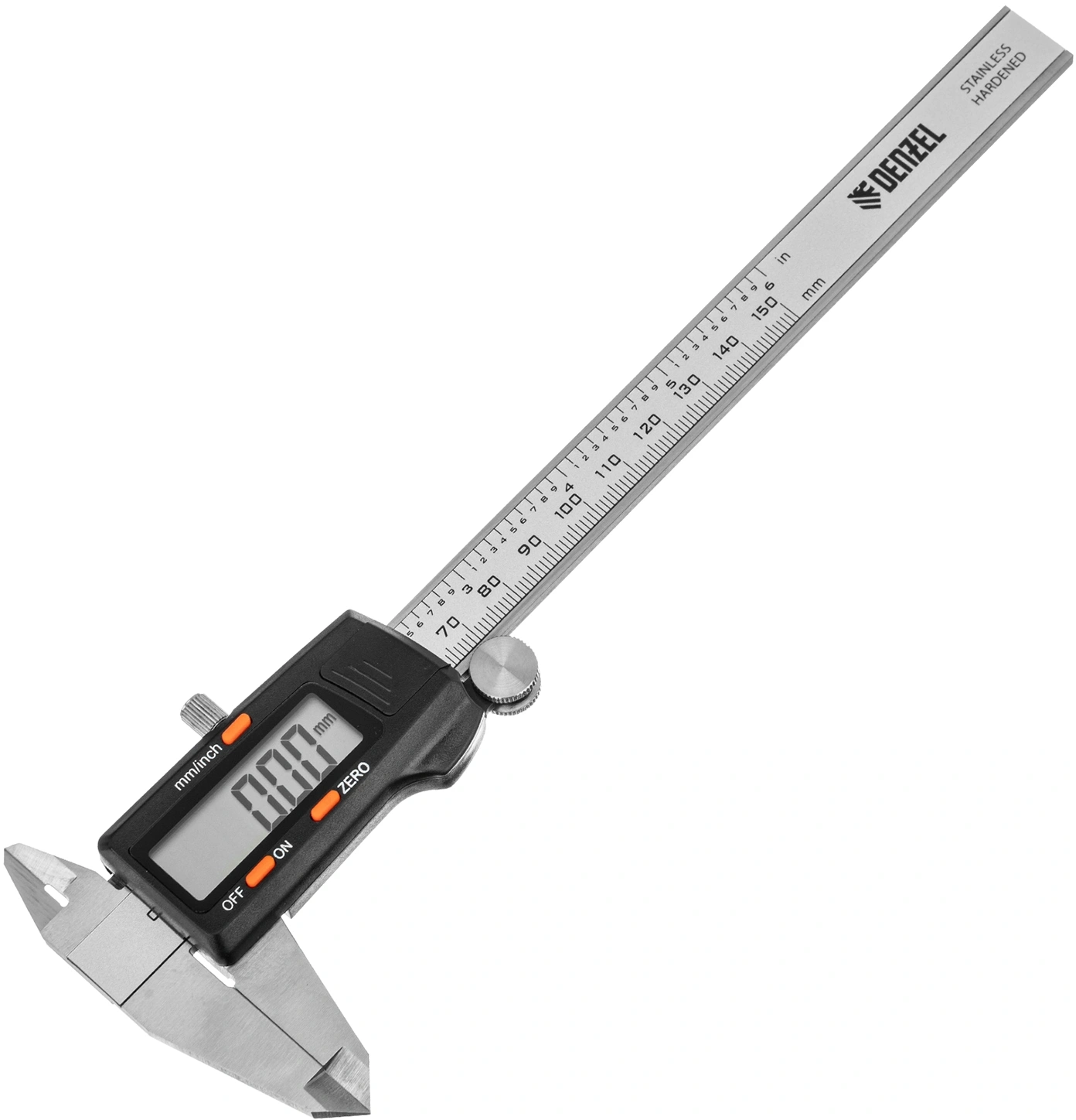 Штангенциркуль электронный Denzel 31613 черный/серый пластиковый футляр