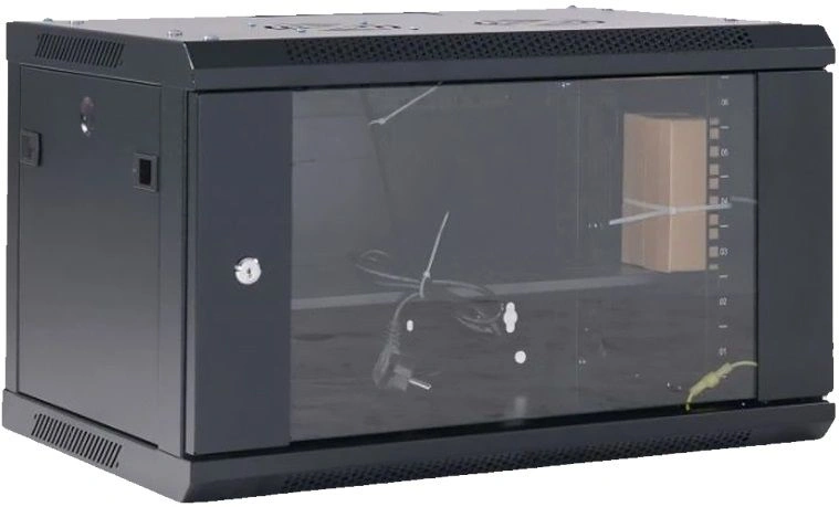 Шкаф коммутационный Rexant (04-0664-112) настенный 6U 450x600мм пер.дв.стекл черный 230град. металл