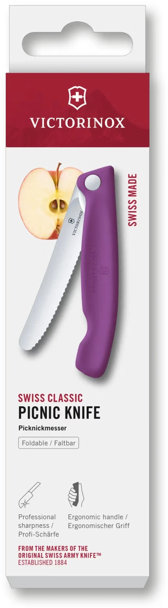 Нож кухонный Victorinox Swiss Classic 6.7835.FC1 стальной универсальный для овощей лезв.110мм серрейт. заточка пурпурный карт.коробка