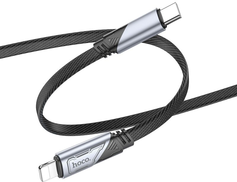 Кабель Hoco U119 Machine PD iP USB Type-C (m)-Lightning (m) 1.2м черный коробка плоский