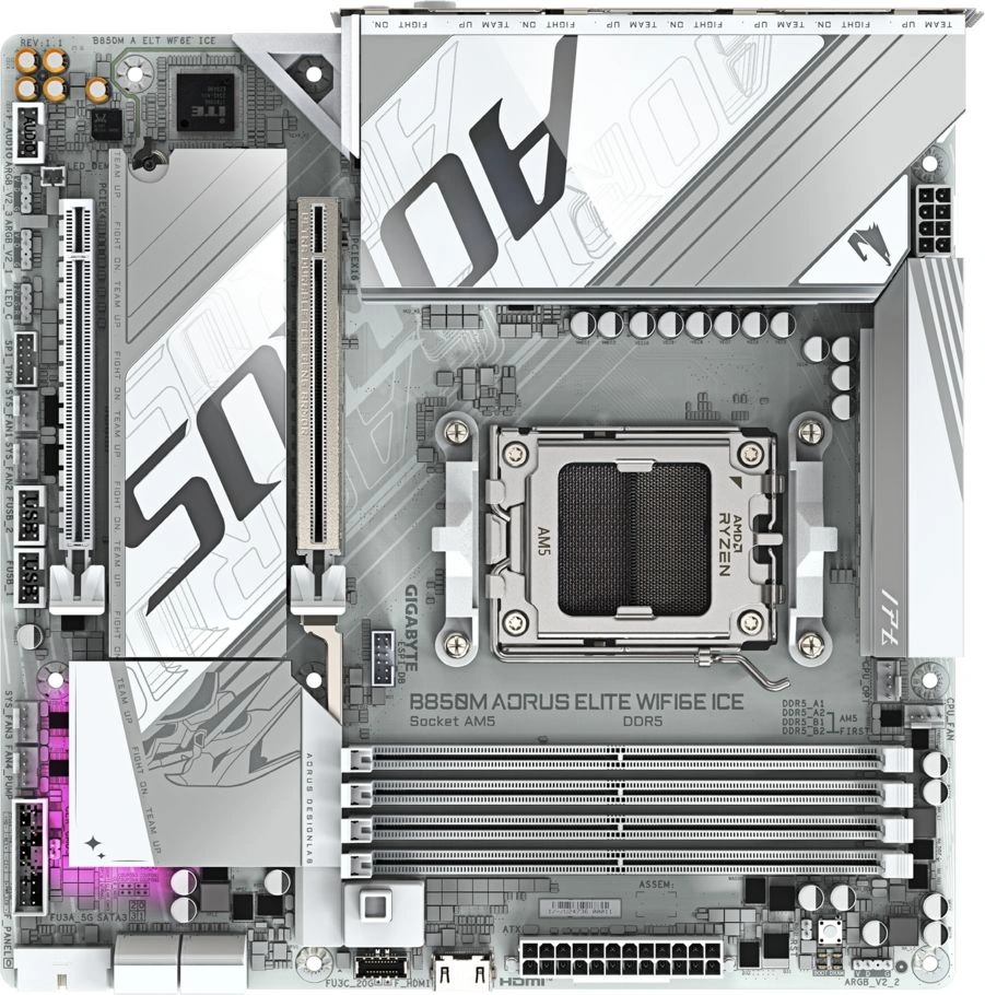 Материнская плата Gigabyte B850M AORUS ELITE WIFI6E SocketAM5 AMD B850 mATX AC`97 8ch(7.1) 2.5Gg RAID+DP