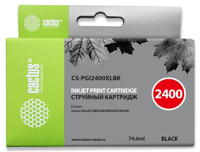 Картридж струйный Cactus CS-PGI2400XLBK PGI-2400XLBK черный (74.6мл) для Canon MAXIFY iB4040/ МВ5040/ МВ5340