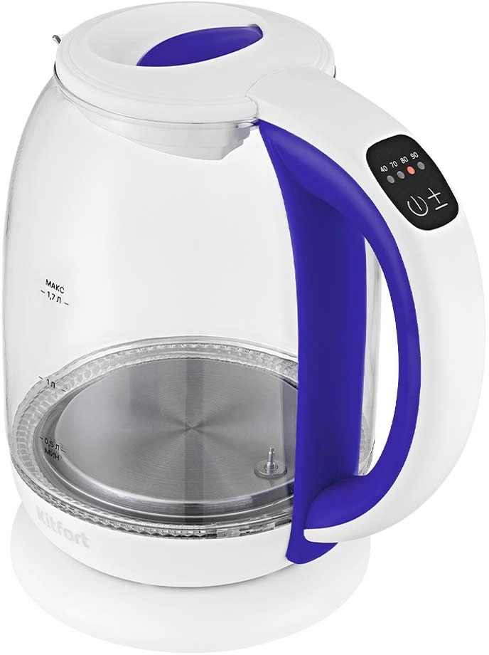 Чайник электрический Kitfort КТ-6140-1 1.7л. 2200Вт белый/фиолетовый корпус: стекло/пластик