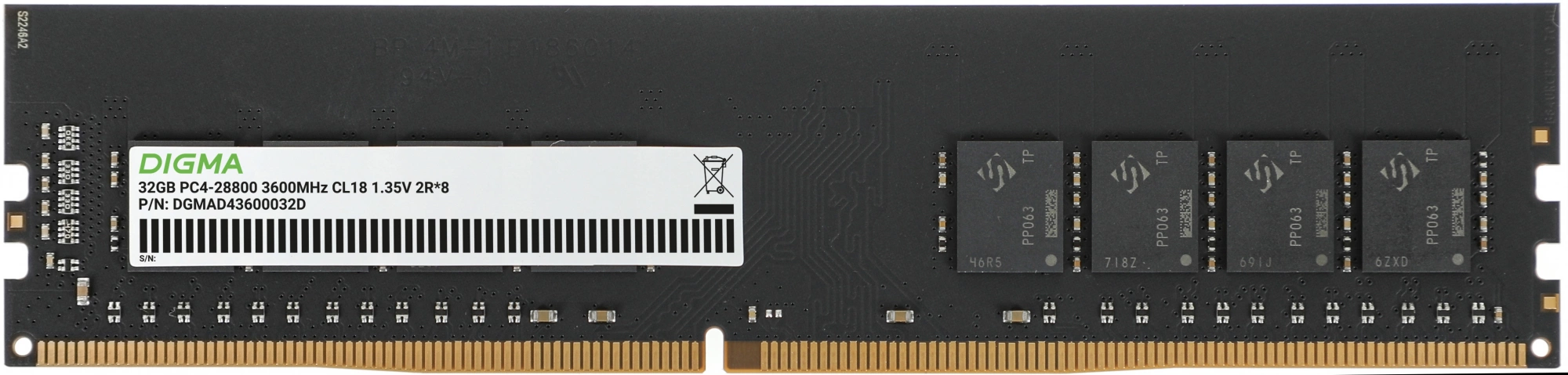 Память DDR4 32GB 3600MHz Digma DGMAD43600032D RTL PC4-28800 CL18 DIMM 288-pin 1.35В dual rank Ret