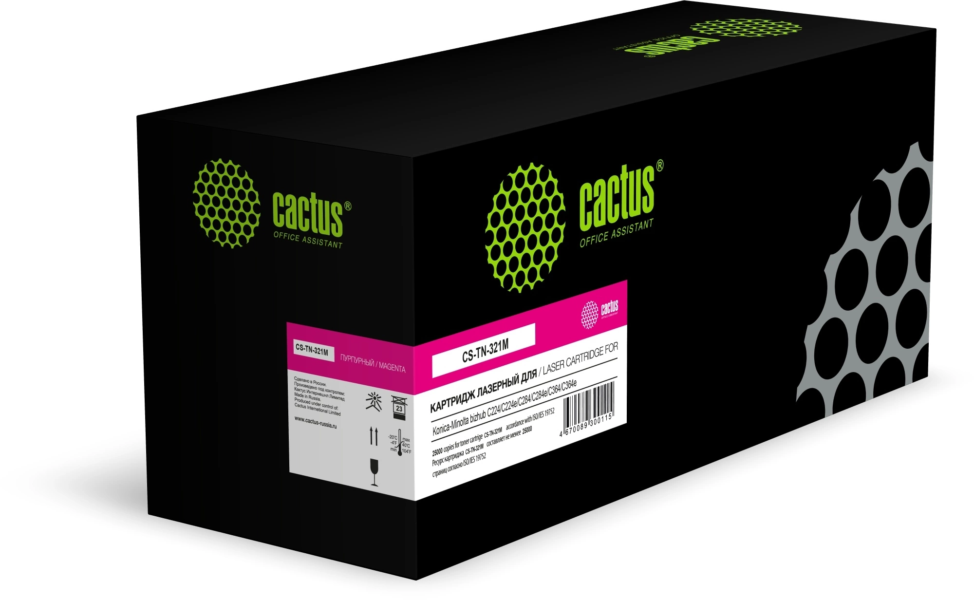 Картридж лазерный Cactus CS-TN-321M СS-TN-321M пурпурный (25000стр.) для Konica Minolta bizhub C224/C224e/C284/C284e/C364