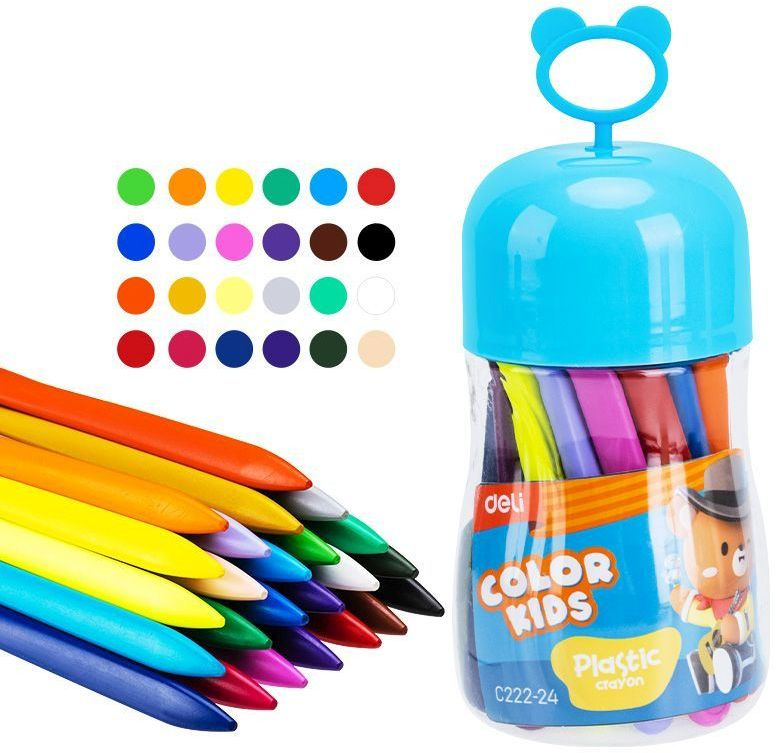 Мелки пластик. Deli EC222-24 Color Kids трехгр. 24цв. (24шт) пласт.туб. гол.