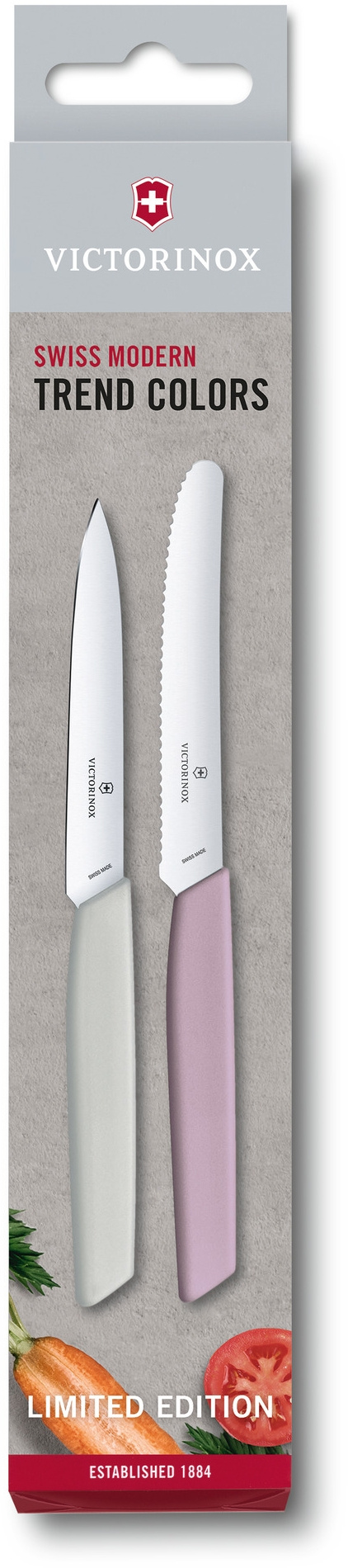 Набор ножей кухон. Victorinox Swiss Modern Blush LE 2022 (6.9096.2L2) компл.:2предм. сиреневый/серый карт.коробка