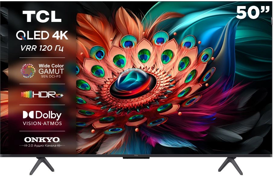 Телевизор QLED TCL 50" 50C655 черный 4K Ultra HD 60Hz DVB-T DVB-T2 DVB-C DVB-S DVB-S2 USB WiFi Smart TV (RUS)