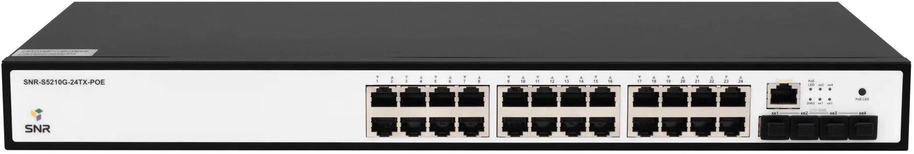 Коммутатор SNR SNR-S5210G-24TX-POE (L2+) 24x1Гбит/с 4SFP+ 24PoE 370W управляемый