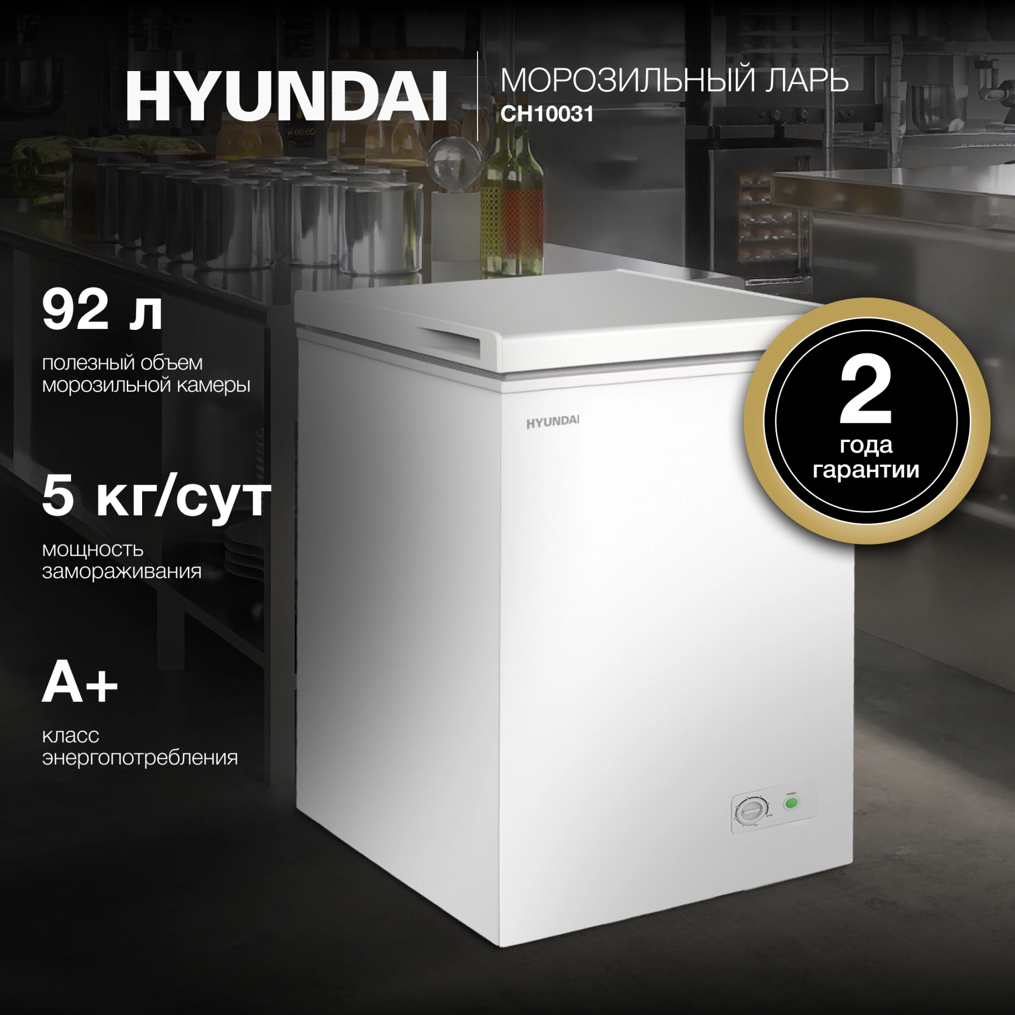 Морозильный ларь Hyundai CH10031 белый 70Вт