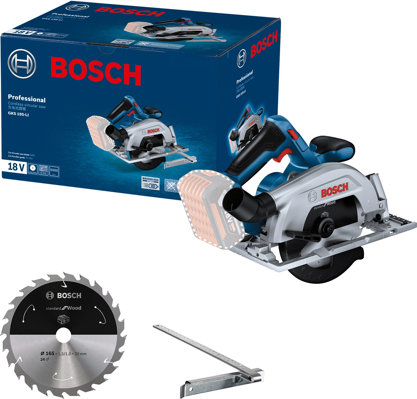 Циркулярная пила (дисковая) Bosch GKS 185-LI (ручная) D диска.:165мм (06016C1223)