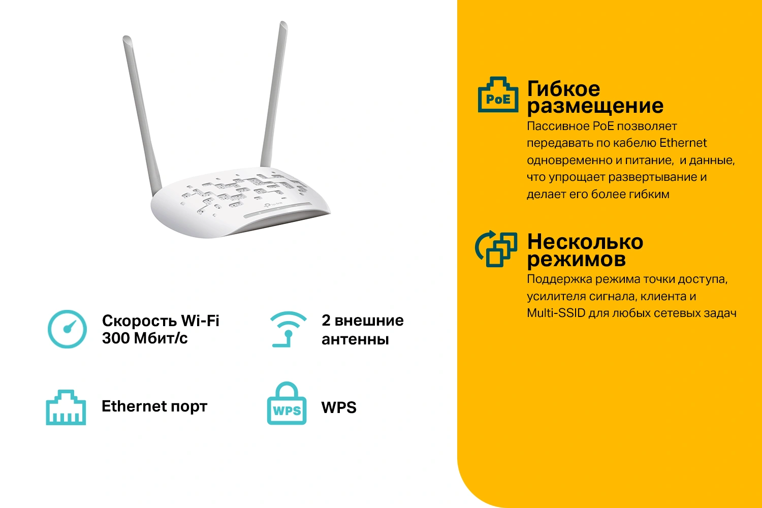 Точка доступа TP-Link TL-WA801N N300 10/100BASE-TX белый