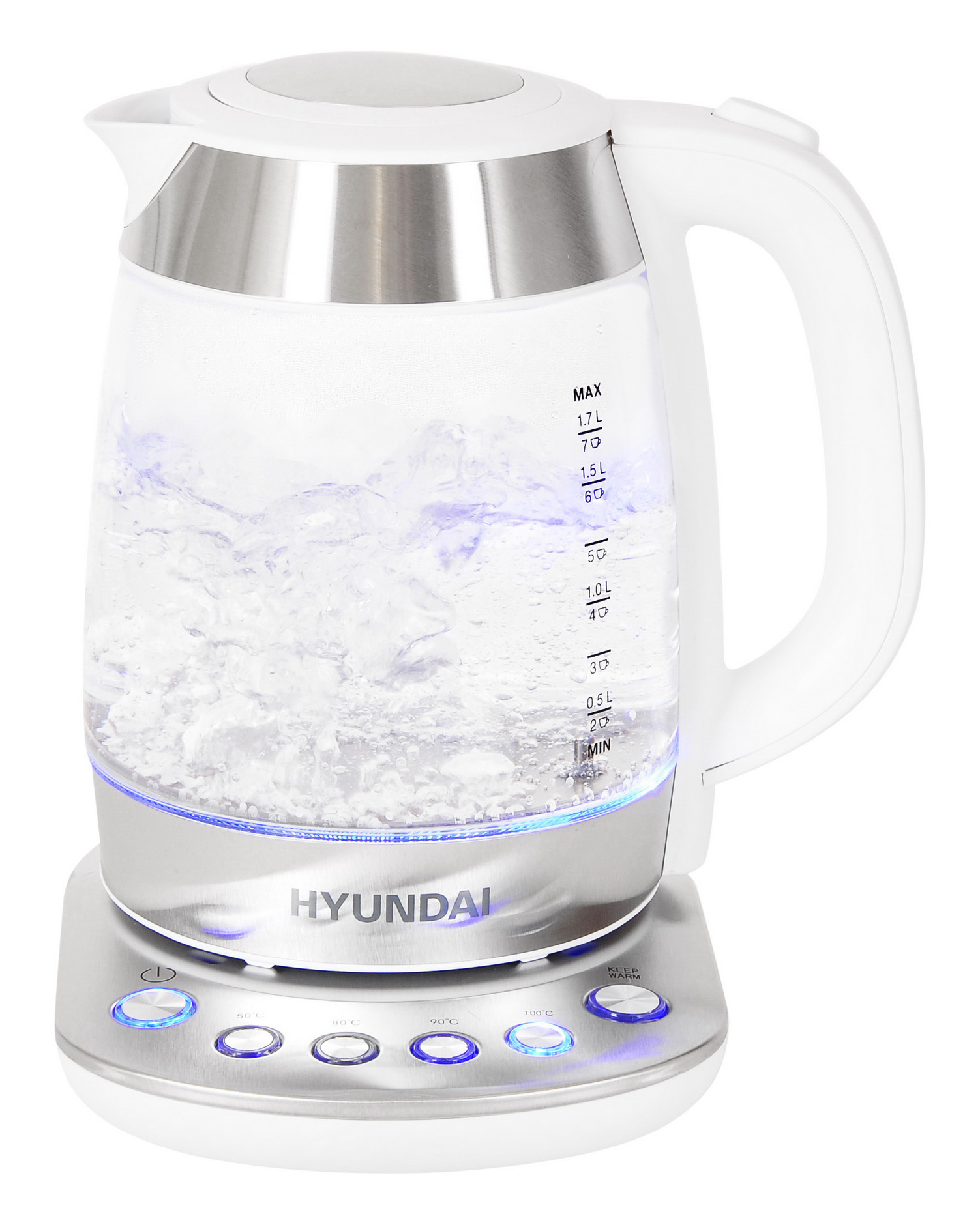 Чайник электрический Hyundai HYK-G4033 1.7л. 2200Вт белый/серебристый корпус: стекло