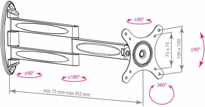 Кронштейн для телевизора Kromax TECHNO-11 черный 10"-32" макс.15кг настенный поворот и наклон