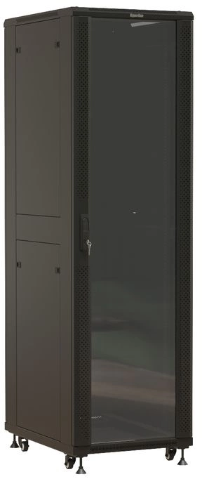 Шкаф серверный Hyperline TTBR-4268-AS-RAL9004 напольный 42U 600x800мм пер.дв.стекл задн.дв.перфор. 4 бок.пан. 1000кг черный 710мм 117.1кг 2055мм IP20 сталь