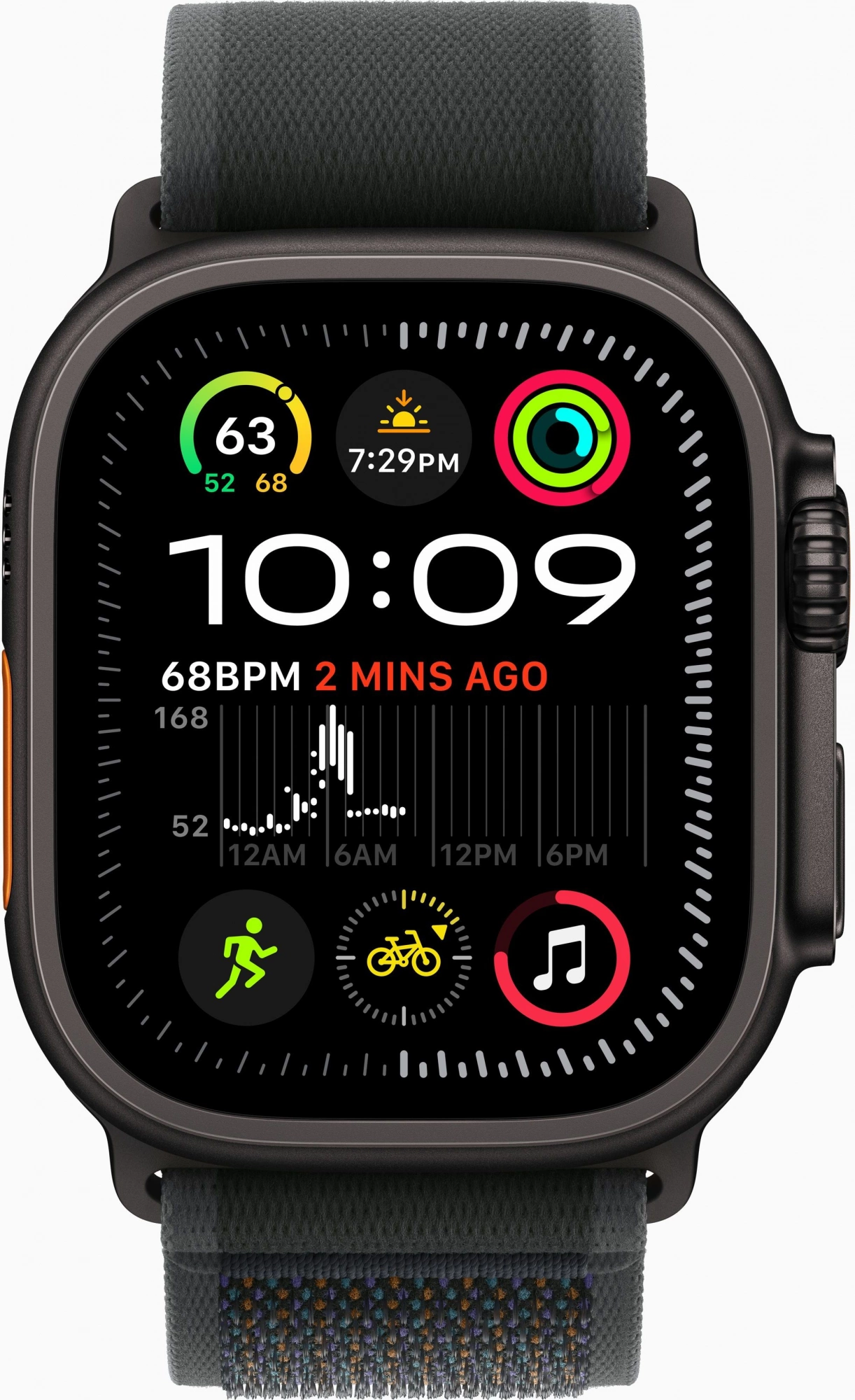 Смарт-часы Apple Watch Ultra 2 2024 A2986 49мм OLED корп.черный титан Trial loop рем.черный разм.брасл.:145-220мм (MX4V3ZP/A)