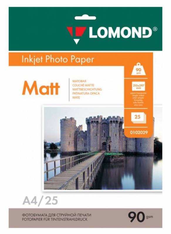 Фотобумага Lomond 0102029 A4/90г/м2/25л./белый матовое для струйной печати