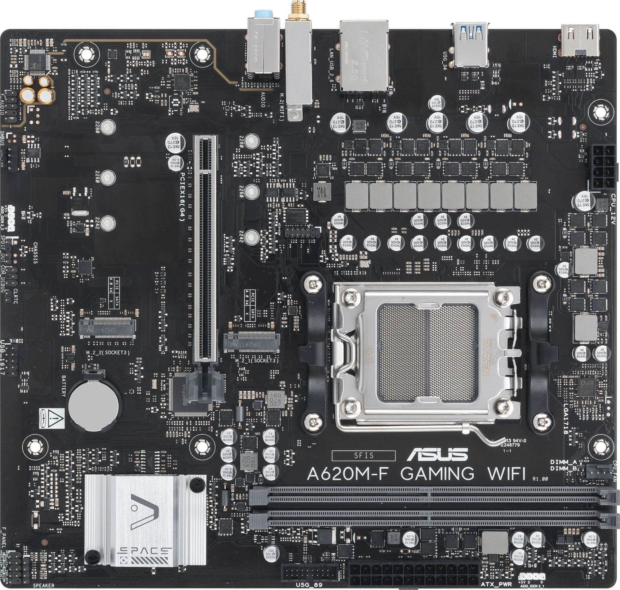 Материнская плата Asus A620M-F GAMING WIFI Socket AM5 AMD A620 2xDDR5 mATX AC`97 8ch(7.1) 2.5Gg RAID+HDMI