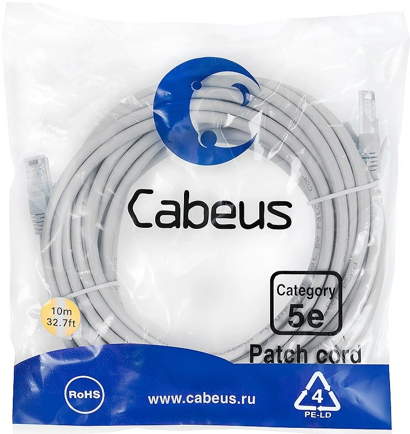 Патч-корд Cabeus PC-UTP-RJ45-CAT.5E-15M-LSZH U/UTP RJ-45 вил.-вилка RJ-45 кат.5E 15м серый LSZH