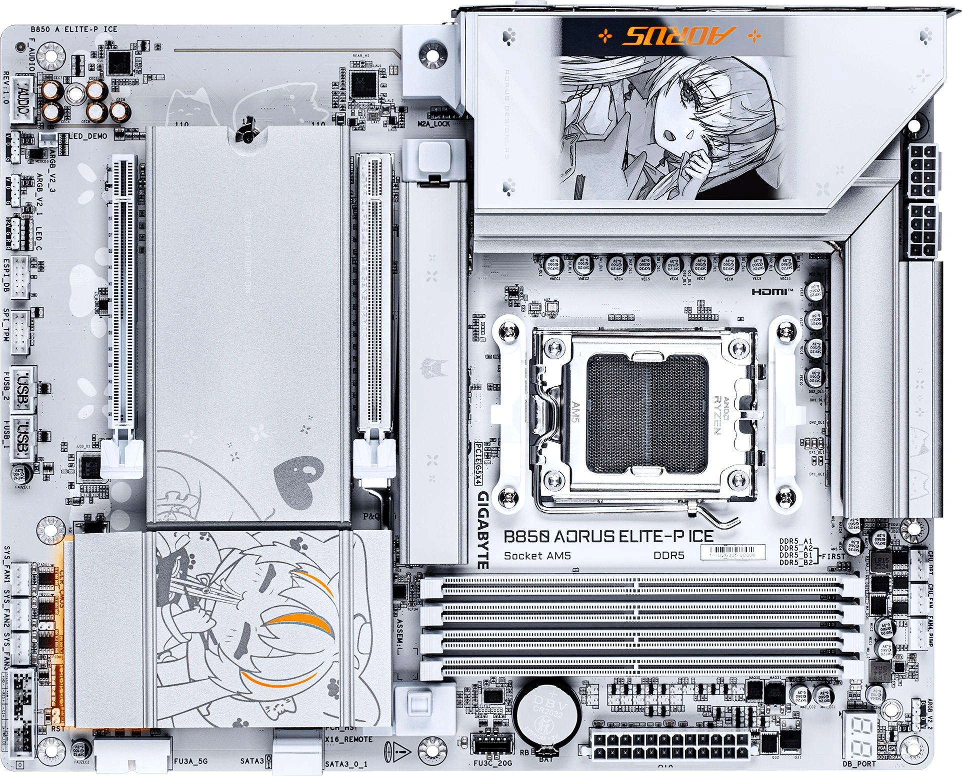 Материнская плата Gigabyte B850 A ELITE-P ICE Socket AM5 AMD B850 4xDDR5 ATX AC`97 8ch(7.1) 5Gigabit RAID+HDMI