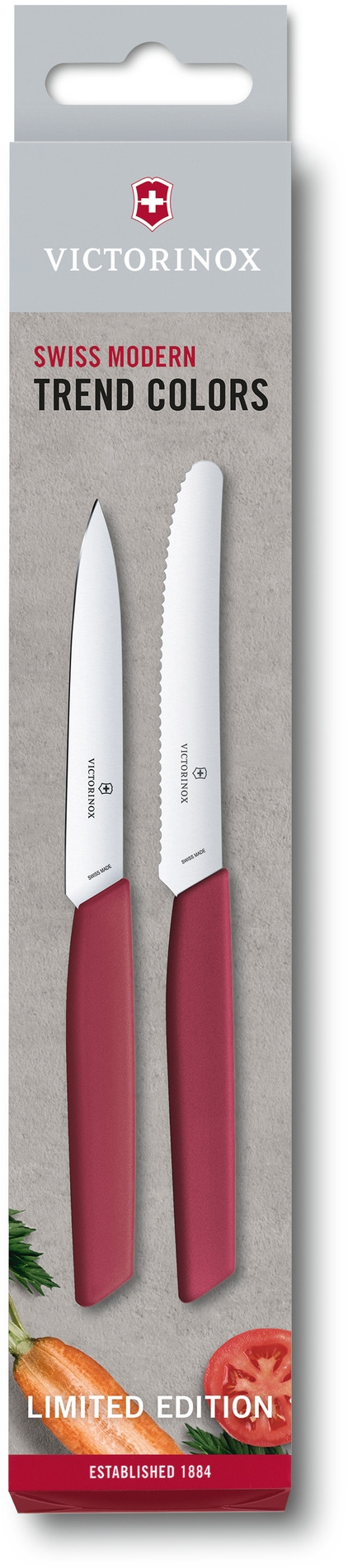 Набор ножей кухон. Victorinox Swiss Modern Berry LE 2022 (6.9096.2L4) компл.:2предм. бордовый карт.коробка
