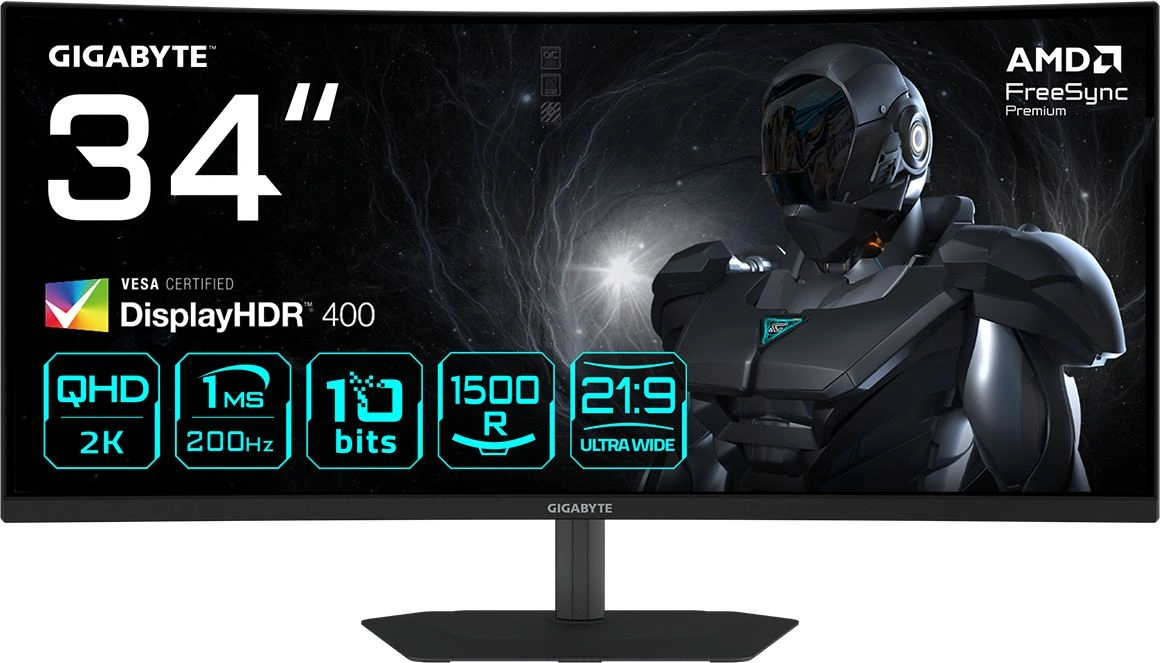 Монитор Gigabyte 34" G34WQC2 EK черный VA LED 21:9 HDMI M/M матовая HAS Piv 4000:1 450cd 178гр/178гр 3440x1440 200Hz FreeSync Premium DP WQ 7.36кг