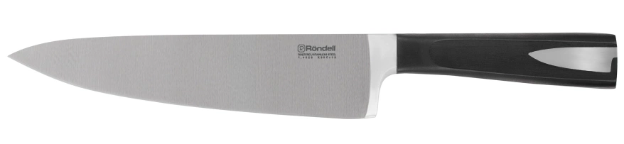 Нож кухонный Rondell Cascara RD-685 стальной поварской лезв.200мм прямая заточка черный блистер