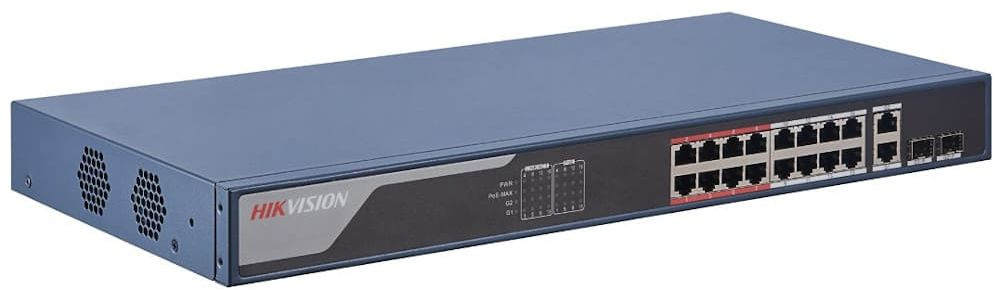 Коммутатор Hikvision DS-3E1318P-EI(B) 16x100Мбит/с 2x1Гбит/с 2xКомбо(1000BASE-T/SFP) 16PoE+ 230W неуправляемый