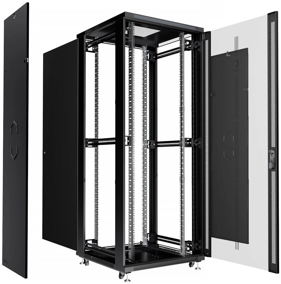Шкаф серверный Cabeus (SH-05C-42U80/100-BK) напольный 42U 800x1000мм пер.дв.стекл металл 800кг черный 900мм 2055мм IP20 сталь