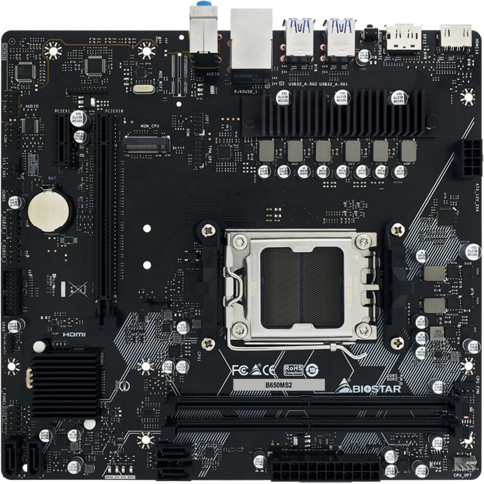Материнская плата Biostar B650MS2-E SocketAM5 AMD B650 2xDDR5 mATX AC`97 8ch(7.1) 2.5Gg RAID+HDMI+DP