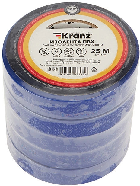 Изолента Kranz KR-09-2105 ш.15мм 25м синий