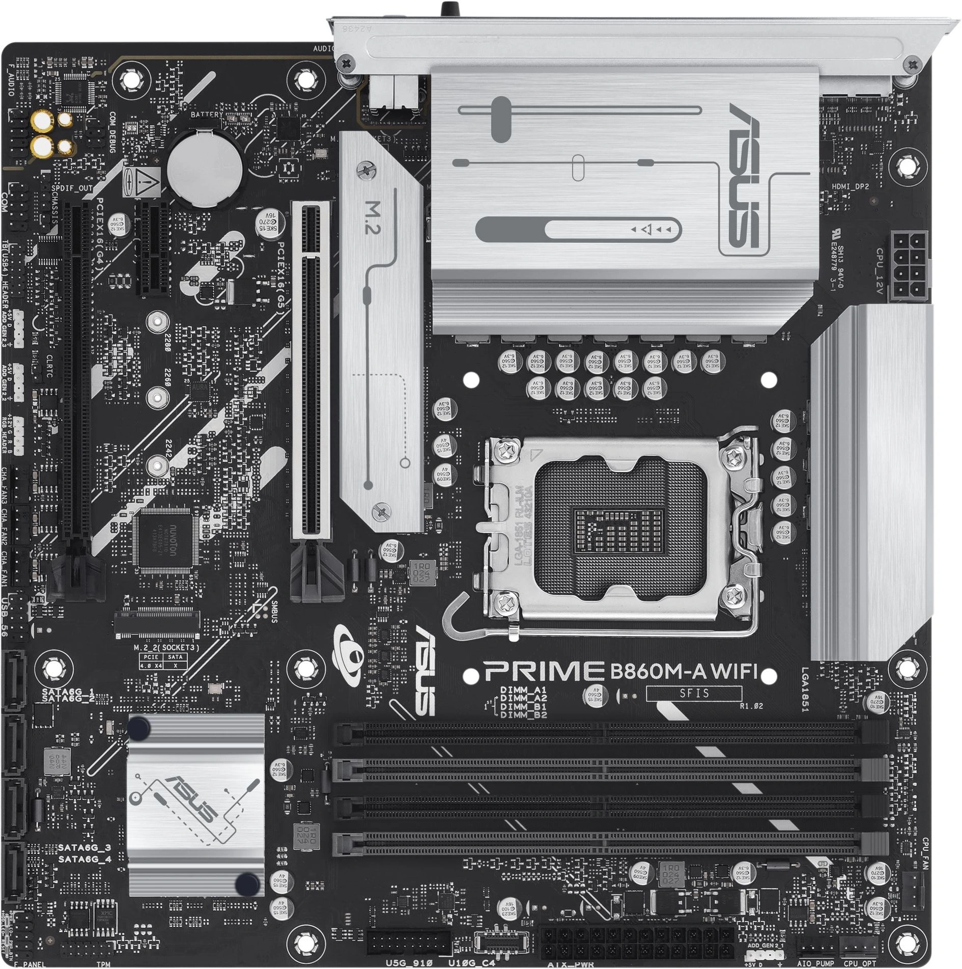 Материнская плата Asus PRIME B860M-A WIFI Soc-1851 Intel B860 4xDDR5 mATX AC`97 8ch(7.1) 2.5Gg RAID+HDMI+DP