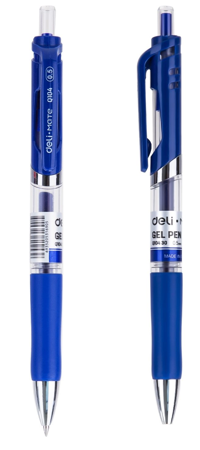 Набор ручек гелев. автоматическая Deli Mate (EQ10430-P) прозрачный/синий d=0.5мм син. черн. кор.карт. (12шт)