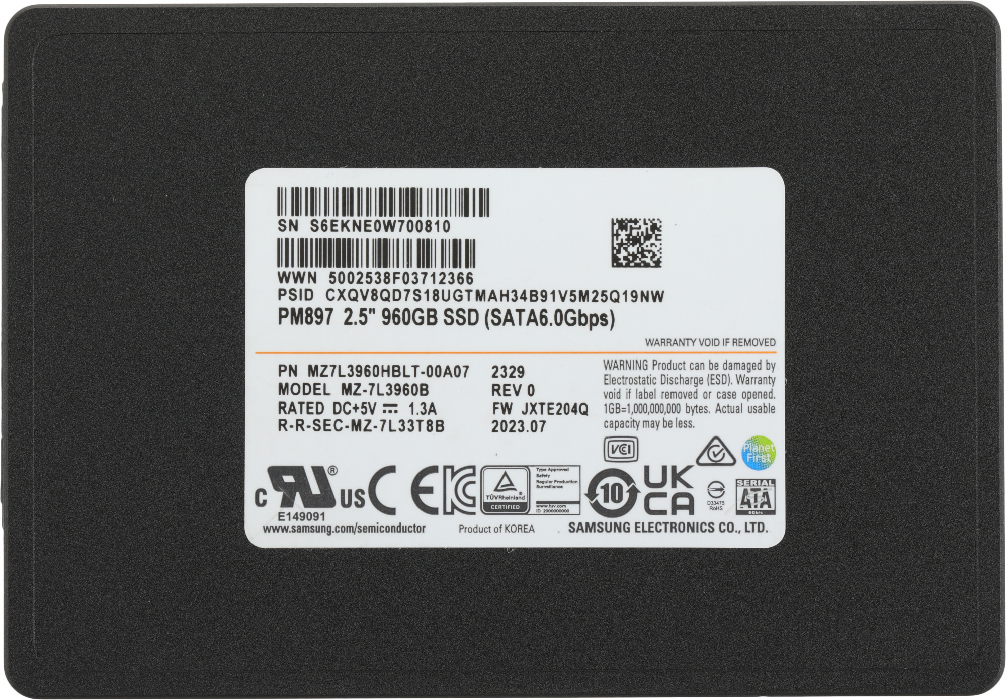 Накопитель SSD Samsung SATA-III 960GB MZ7L3960HBLT-00A07 PM897 2.5" 3 DWPD OEM