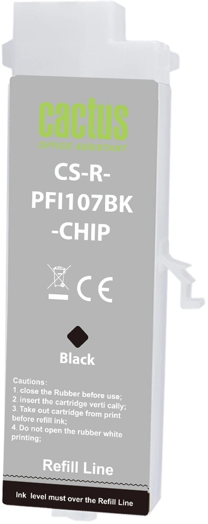 Картридж перезаправляемый струйный Cactus CS-R-PFI107BK-CHIP черный (260мл) для Canon imageProGRAF iPF670/680/685/770/780/785 с чипом