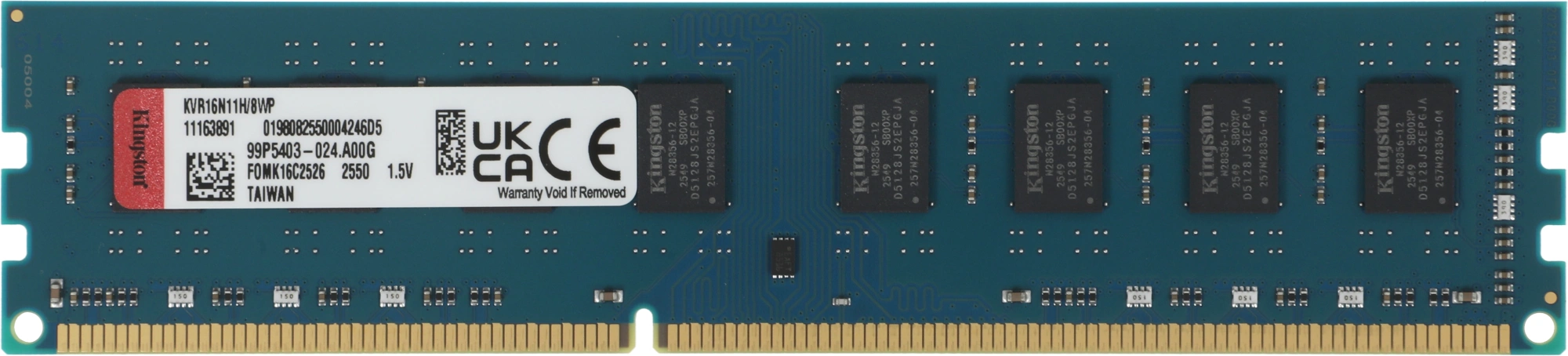 Память DDR3 8GB 1600MHz Kingston KVR16N11H/8WP Valueram RTL PC3-12800 CL11 DIMM 240-pin 1.45В dual rank Ret