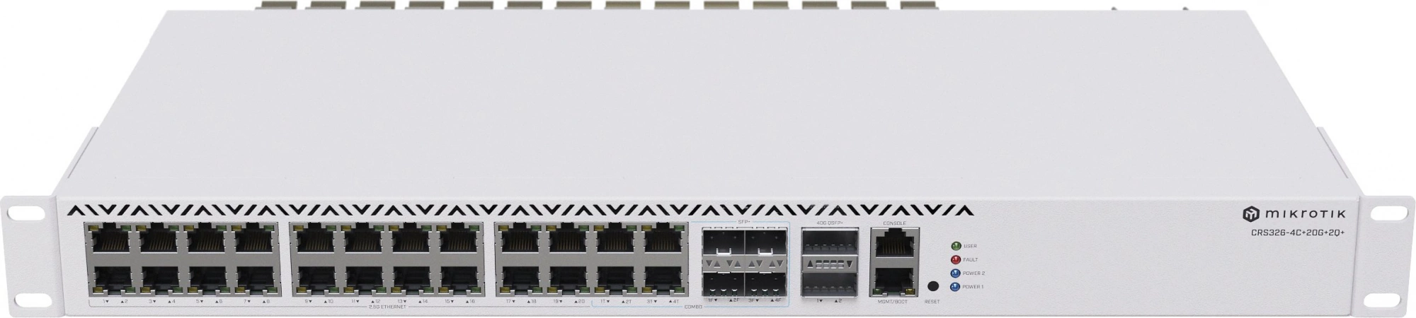 Коммутатор MikroTik CRS326-4C+20G+2Q+RM (L3) 1x100Мбит/с 20x2.5Гбит/с 4xКомбо(10GBase-T/SFP+) 2xQSFP+ управляемый