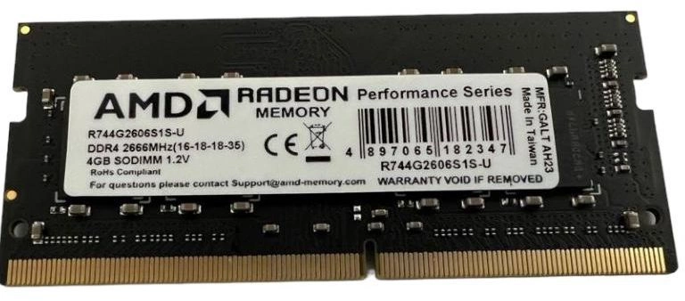 Память DDR4 4GB 2666MHz AMD R744G2606S1S-U Radeon R7 Performance Series RTL PC4-21300 CL16 SO-DIMM 260-pin 1.2В Ret