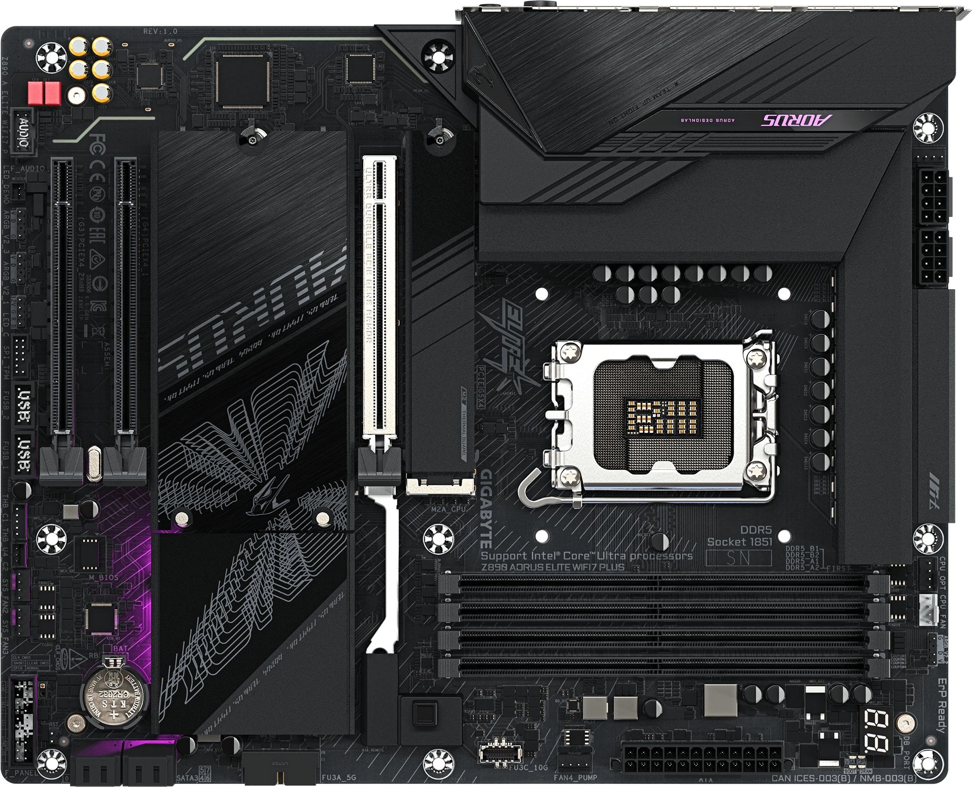 Материнская плата Gigabyte Z890 AORUS ELITE WIFI7 PLUS Soc-1851 Intel Z890 ATX AC`97 8ch(7.1) 5Gigabit RAID+DP