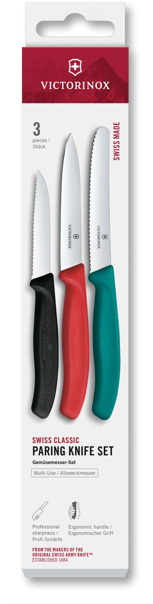 Набор ножей Victorinox Swiss Classic 6.7116.34C1 для овощей компл.:3предм. ассорти европодвес