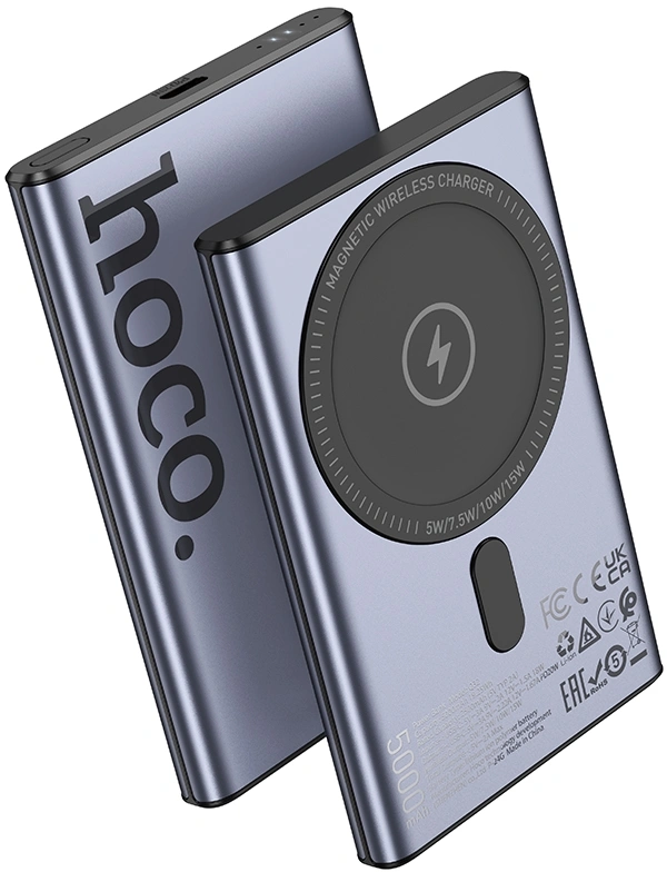Мобильный аккумулятор Hoco Q32 Bird 5000mAh 15W 3A USB-C беспров.зар. серый (34076)