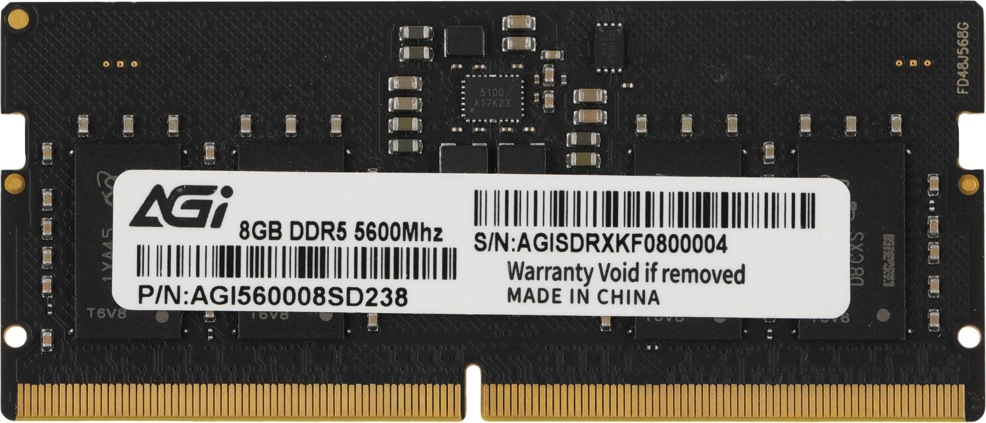 Память DDR5 8GB 5600MHz AGi AGI560008SD238 RTL PC5-44800 CL40 SO-DIMM 262-pin 1.1В single rank Ret