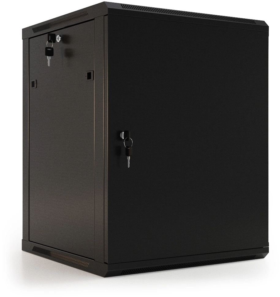 Шкаф коммутационный Hyperline (TWB-2766-SR-RAL9004) настенный 27U 600x600мм пер.дв.стал.лист 2 бок.пан. 60кг черный 520мм 180град. 1304мм IP20 сталь